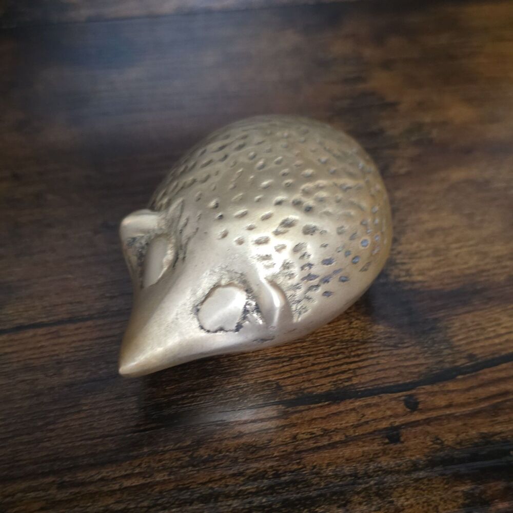 Vintage Solid Brass Hedgehog Figurine MCM Paperweight Seiden Style Animal Decor